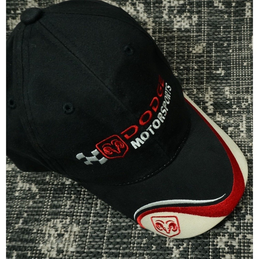 Dodge Motorsports NASCAR Strapback Hat Red Black Dad Cap Racing Logo Wavy Design